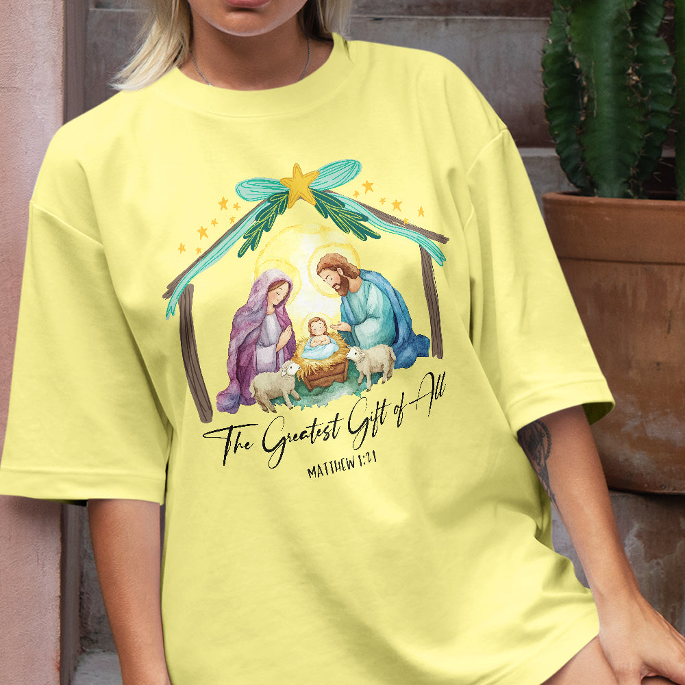 Teesdily | The Greatest Gift Of All Shirt, Nativity Shirt, Christian Nativity Christmas Sweatshirt Hoodie Mug, Religious Gift