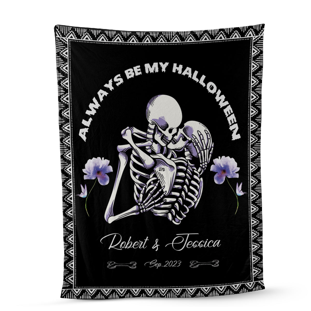 Teesdily | Skeleton Couple Custom Name Blanket Skeleton Halloween Throw Blankets Gothic Spooky Blanket Halloween Valentines Day Christmas Decor