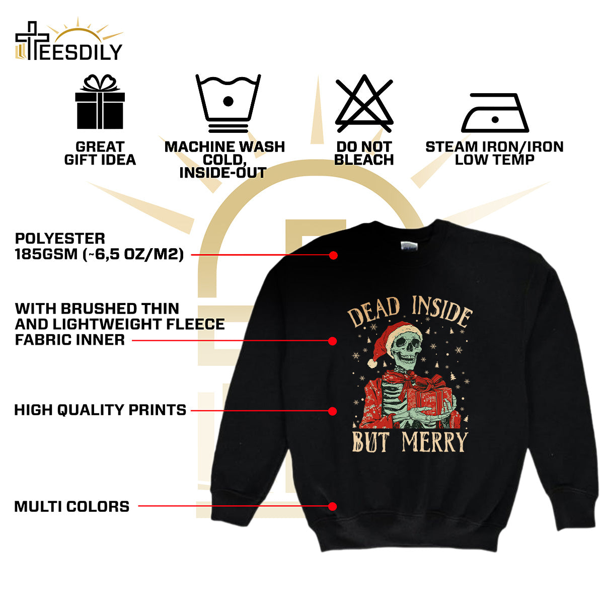 Teesdily | Christmas Skeleton Shirt, Dead Inside But Merry Christmas Sweatshirt Hoodie Mug, Skeleton Santa Tee, Christmas Gift