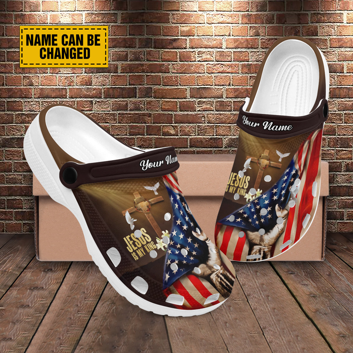Teesdily | Jesus Is My King American Flag Customized Clogs Shoes, Gift For Jesus Lovers, God Faith Believers, Christian Gifts Kid & Adult Unisex Clogs Shoes Eva