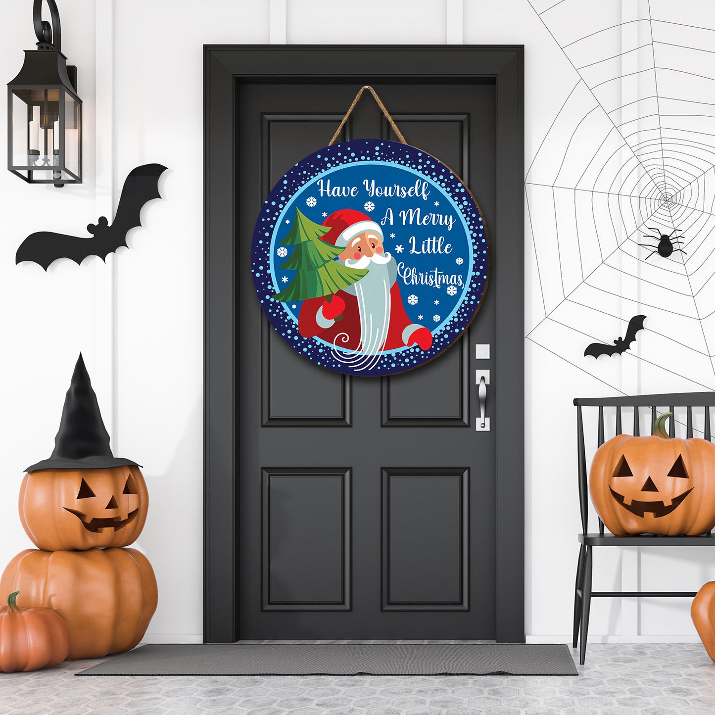 Teesdily | Santa Claus Christmas Round Wood Sign Have Yourself A Merry Little Christmas Quote Wood Sign Christmas Home Decoration Front Door Sign