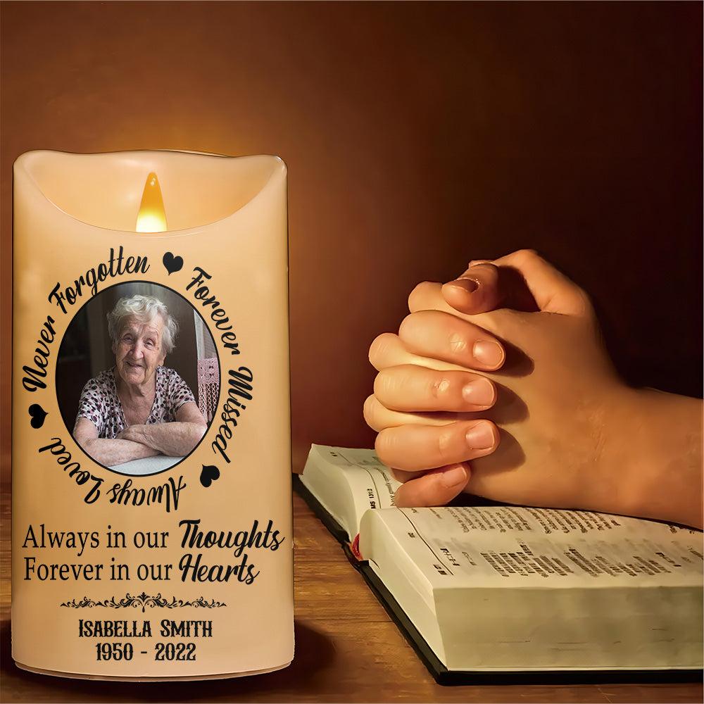 Teesdily | Customized Photo Memorial LED Candle No Battery, Always Loved Forever Missed Remembrance Candle, Memory Christmas Gift