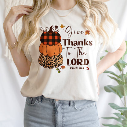 Teesdily | Give Thanks To The Lord Shirt, Fall Pumpkin Stack Tee Sweatshirt Hoodies, Leopard Pumpkin Mug, Fall Shirts For Women Faith, Halloween Gift