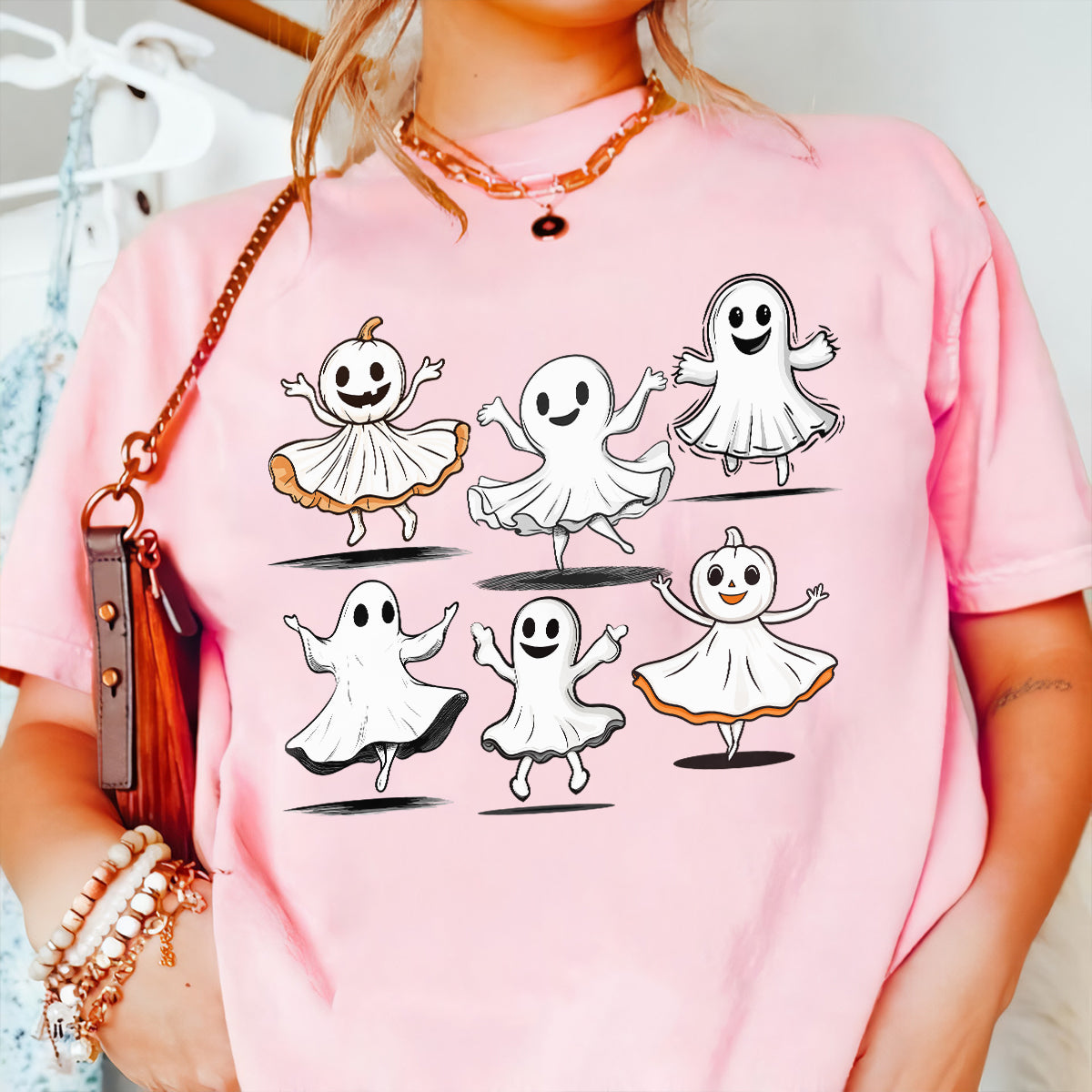 Teesdily | Ballet Ghost Shirt, Ballet Dancer Sweatshirt, Spooky Dance Teacher Hoodie Mug, Dance Lover Gift, Halloween Matching Shirt