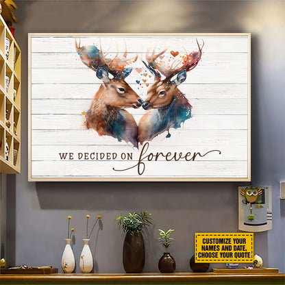 Teesdily | Customized Deer Couple Watercolor Print Wall Art All Of Me Love All Of You Canvas Poster Gift For Couple Lover Hunting Partners