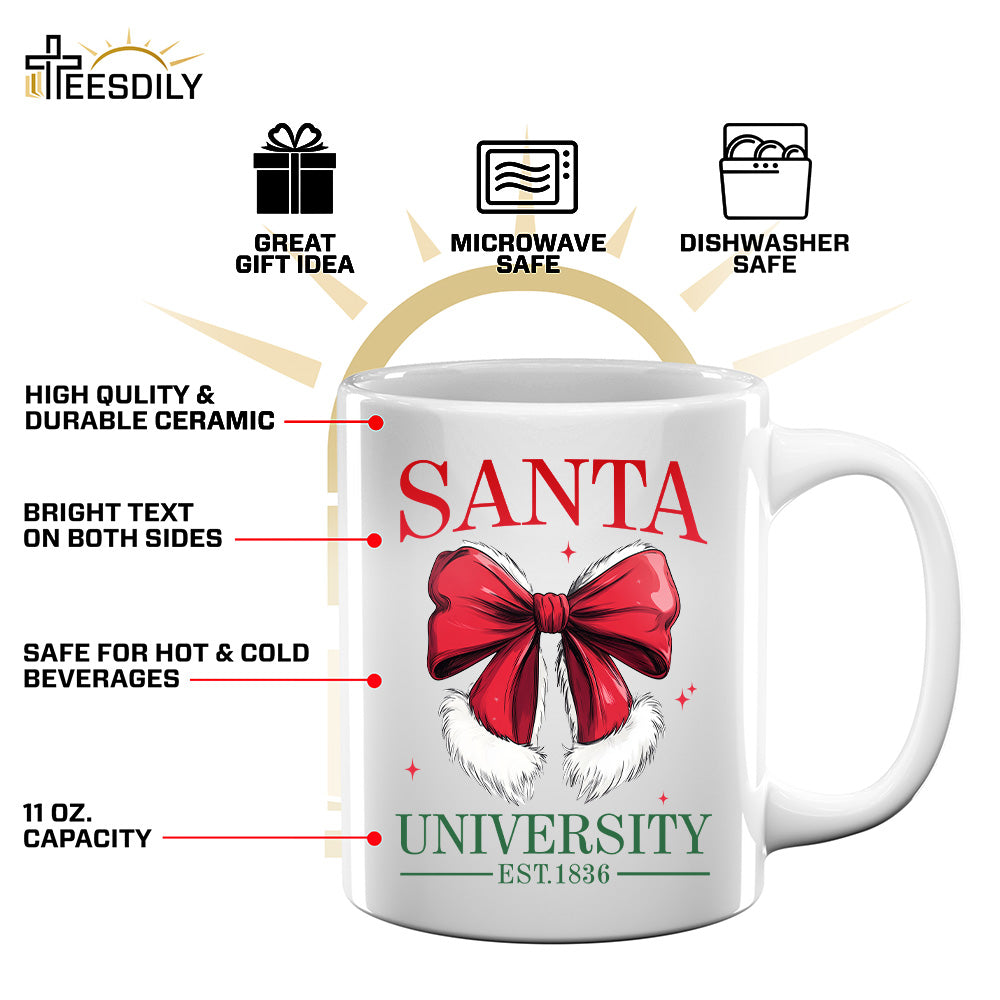 Teesdily | Retro Santa Bow University Est 1836 Shirt, Coquette Bow Christmas Sweatshirt, Social Club Santa Tee