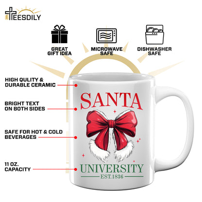 Teesdily | Retro Santa Bow University Est 1836 Shirt, Coquette Bow Christmas Sweatshirt, Social Club Santa Tee