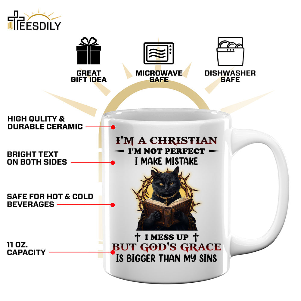 Teesdily | I'm A Christian Shirt, Black Cat Reading Bible Book Sweatshirt, Religious Basic Hoodie Mug, Jesus Lover Gifts