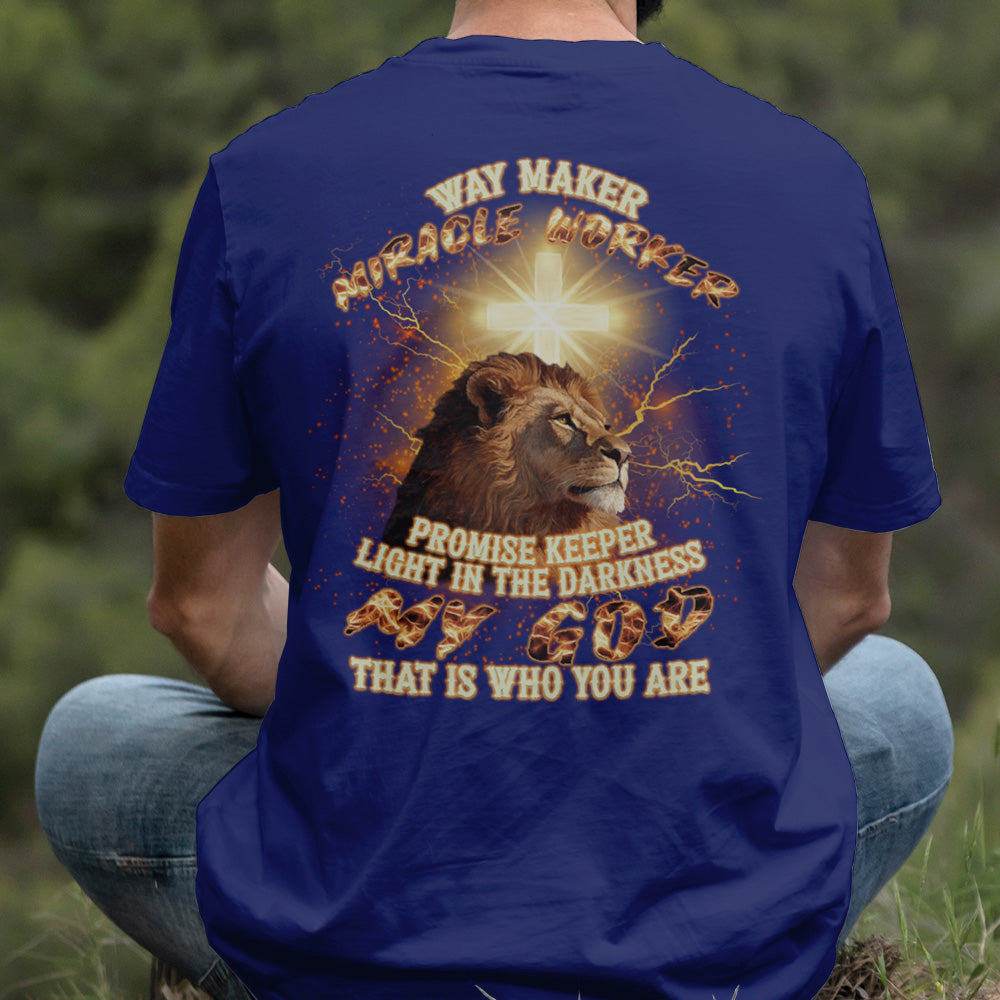 Teesdily | Way Maker Miracle Worker Promises Keeper Shirt, Jesus Cross Lion Sweatshirt, My God Hoodie Mug, Faith Religious Gift