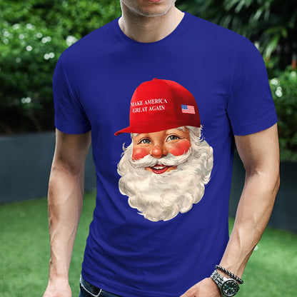 Teesdily | Santa Make Christmas Great Again Shirt, Funny Santa Christmas Sweatshirt, American Flag Santa Hoodie Mug, Xmas Gift