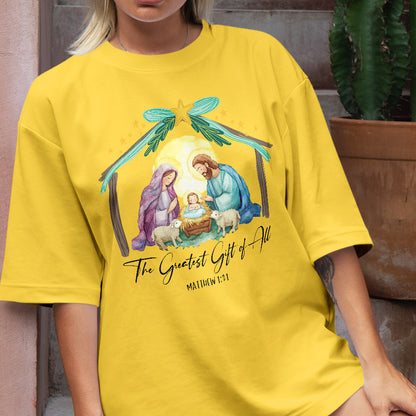 Teesdily | The Greatest Gift Of All Shirt, Nativity Shirt, Christian Nativity Christmas Sweatshirt Hoodie Mug, Religious Gift