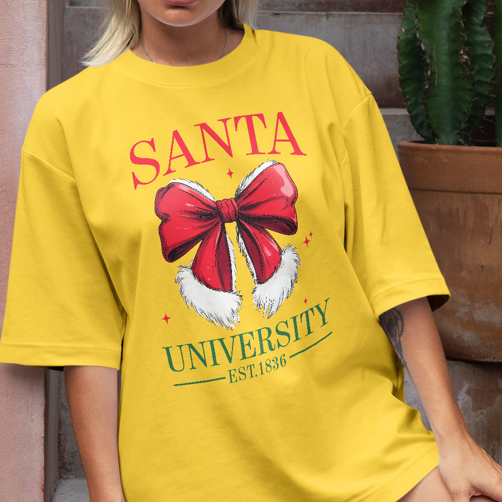 Teesdily | Retro Santa Bow University Est 1836 Shirt, Coquette Bow Christmas Sweatshirt, Social Club Santa Tee