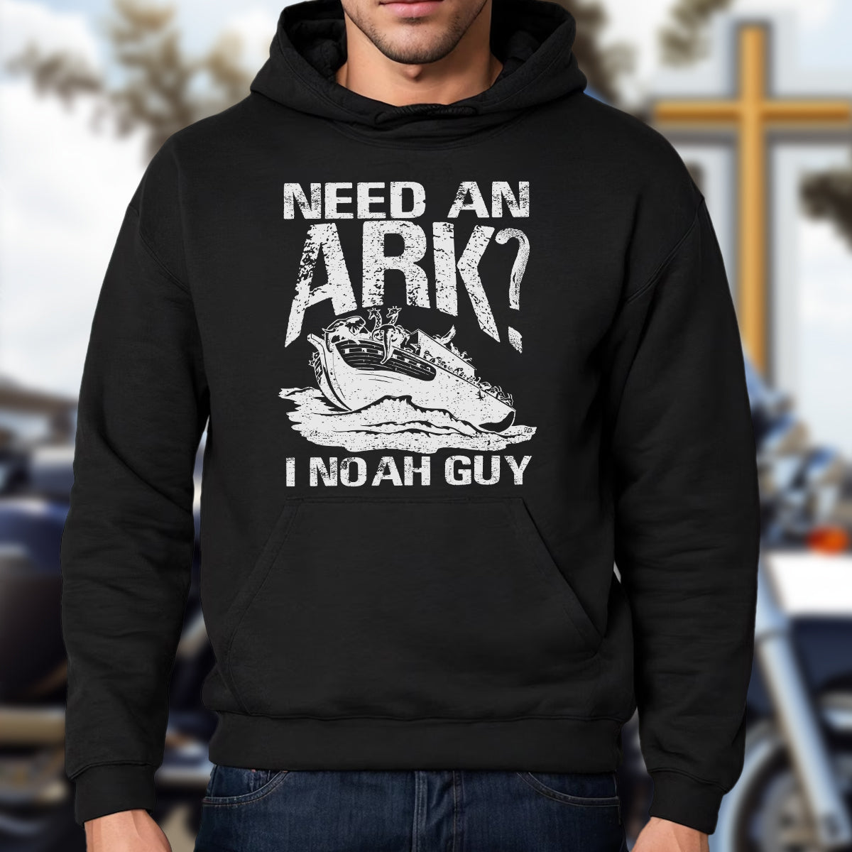 Teesdily | Jesus Fishing Shirt, Need An Ark I Noah Guy A Whimsical Hoodie Sweatshirt, Gift For Christians, Great For Noah's Ark Anniversary