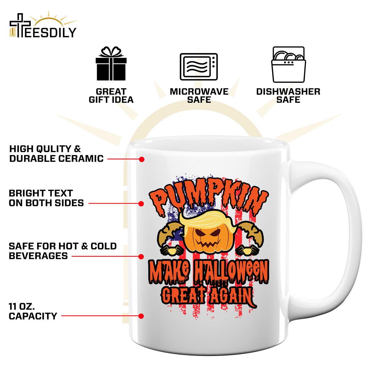 Teesdily | Halloween American Flag Pumpkin Shirt, Pumpkin Make Halloween Great Again T-shirt, Pumpkin Halloween Sweatshirt Hoodie Mug, Holiday Gifts