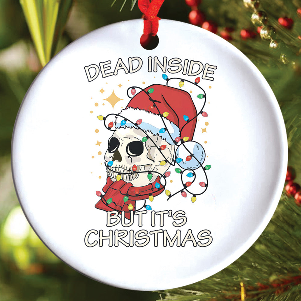 Teesdily | Santa Skeleton Christmas Light Ceramic Ornament, Merry Christmas Everything Is Fine Christmas Ornament, Xmas Gift