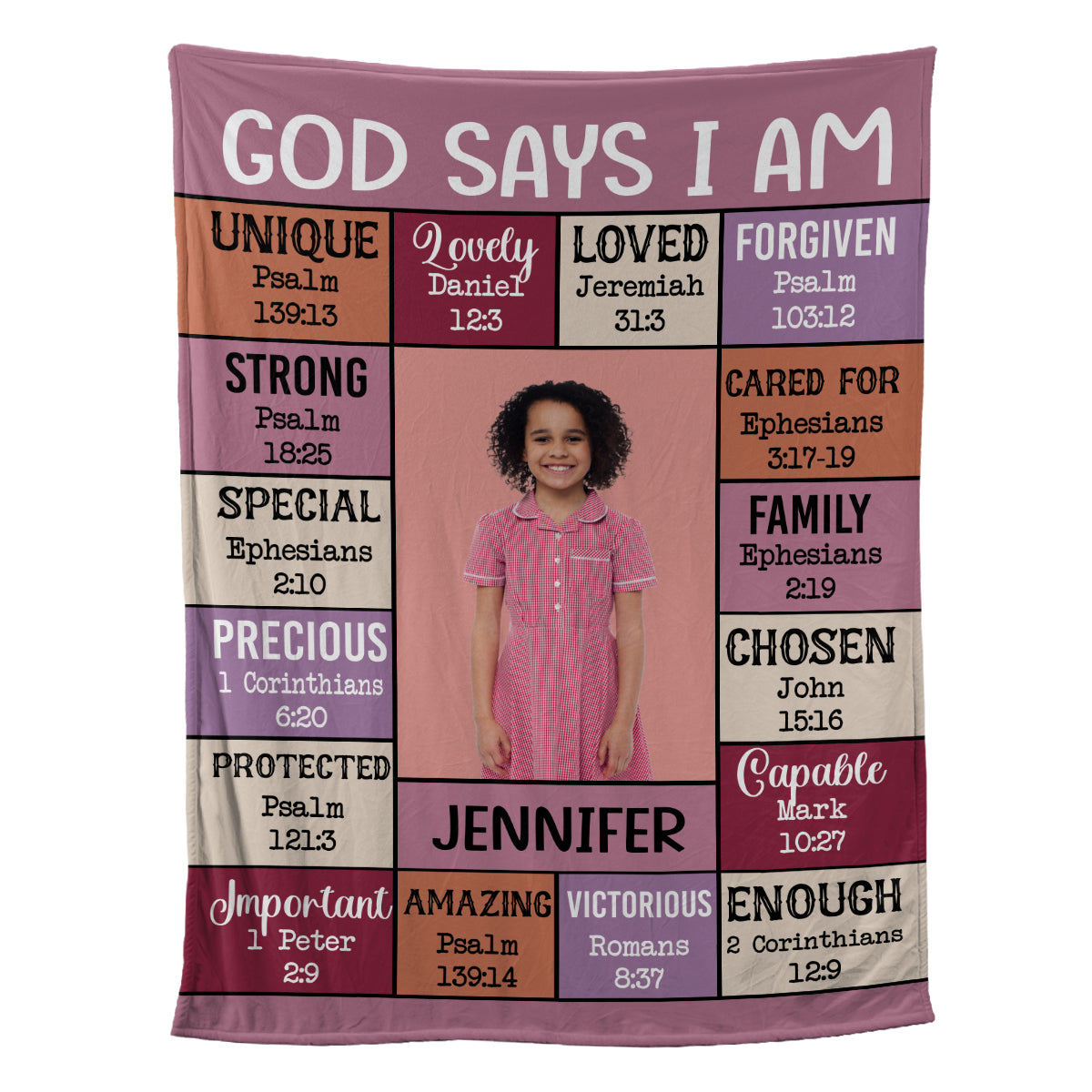 Teesdily | Personalized God Says I Am Fleece Blanket, Christian Kid Throw Blanket, Child Of God Sofa Blanket, God Bible Verse Fleece Blanket Throw