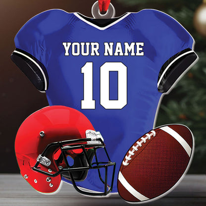 Teesdily | Customized American Football Uniform Helmet And Ball Acrylic Ornament, American Football Lovers Christmas Ornament