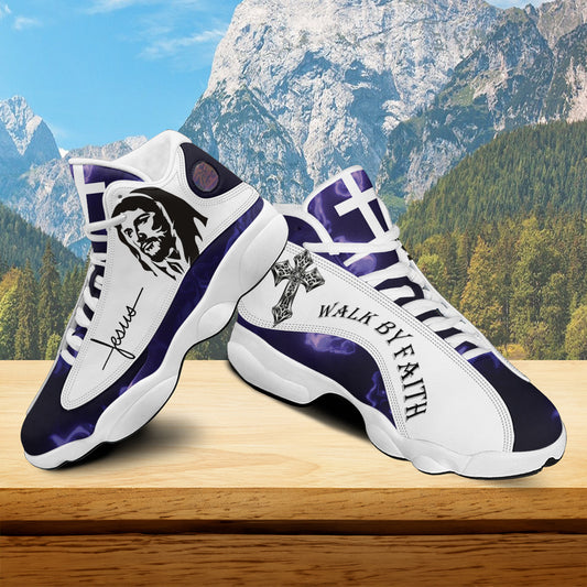 Teesdily | Jesus Cross Basketball Shoes, Walk By Faith Sport Shoes, Unisex Shoes With Thick Sole, Jesus Lover Gifts