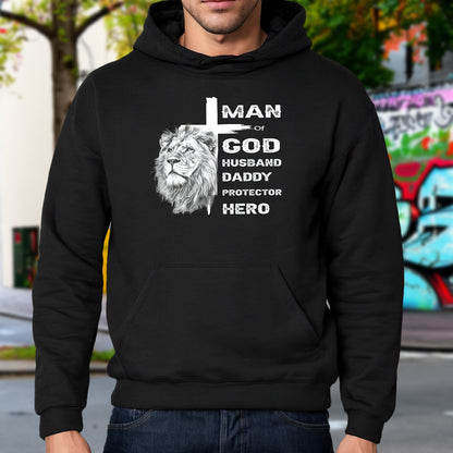 Teesdily | Jesus Lion Cross Shirt, Man Of God Husband Daddy Protector Hero, Jesus Lover Gift, Unisex Tshirt Hoodie Sweatshirt Mug