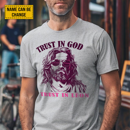 Teesdily | Customized Jesus Sun Glasses Shirt, Trust In God Trust In Me, Summer Day Unisex Tshirt Hoodie Sweatshirt, Christian Gift Mug