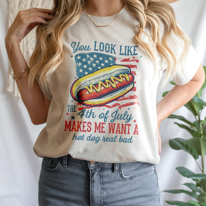 Teesdily | American Hotdog Retro Shirt, You Look Like The 4Th Of July Hoodie Sweatshirt, Independence Day Gifts Mug Tee