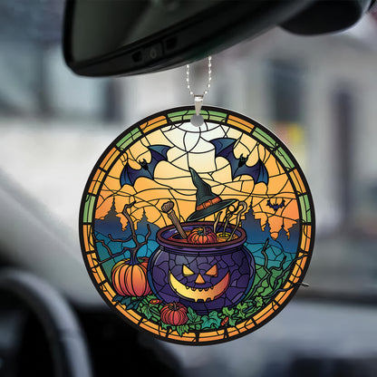 Teesdily | Halloween Ornament Witch Car Pendant Hanging, Pumpkin Bat Poison Witch Car Rear View Mirror, Halloween Witch Ornament Decor, Holiday Gift