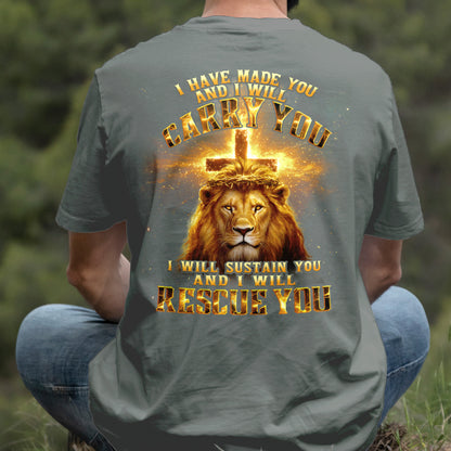 Teesdily | I Have Made You And I Will Carry You Shirt, Jesus Lion Cross Sweatshirt, I Will Rescue You Christ Hoodie Mug For Men