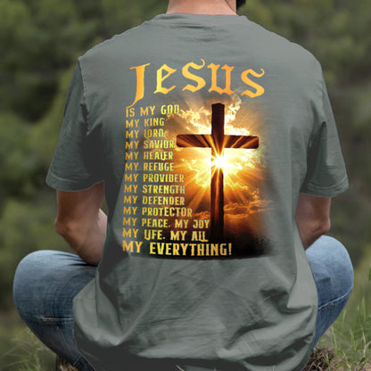 Teesdily | Jesus Is My God Shirt, Jesus My Everything Sweatshirt , Jesus Christian Cross Light Hoodie Mug, Religious Faith Gift