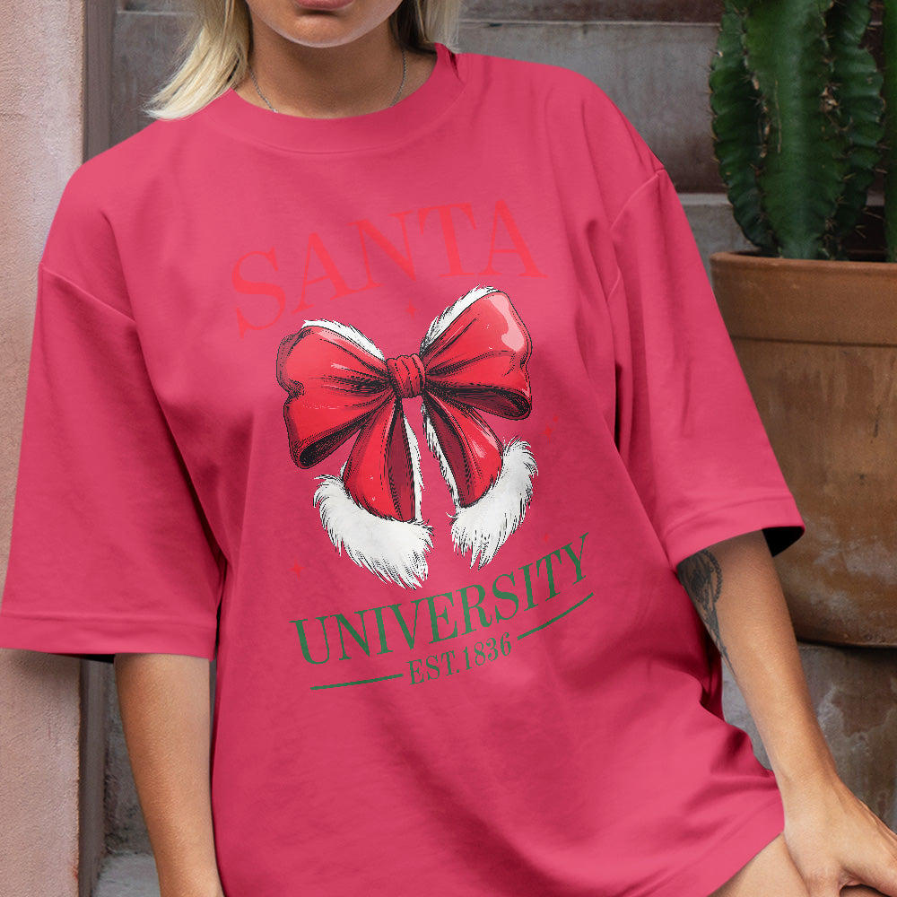 Teesdily | Retro Santa Bow University Est 1836 Shirt, Coquette Bow Christmas Sweatshirt, Social Club Santa Tee