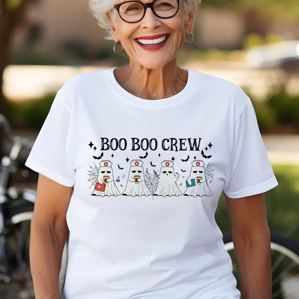 Teesdily | Cute Ghost Nurse Halloween Shirt, Boo Boo Crew Tee Sweatshirt Hoodie Mug, Happy Halloween Gift, Spooky Season Gifts, Nurse Halloween Gift