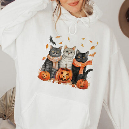 Teesdily | Halloween Cool Cats Shirt, Halloween Cat Pumpkin Bat Sweatshirt Hoodie Mug, Halloween Fall Spooky Season T-shirt, Cat Lover Gifts