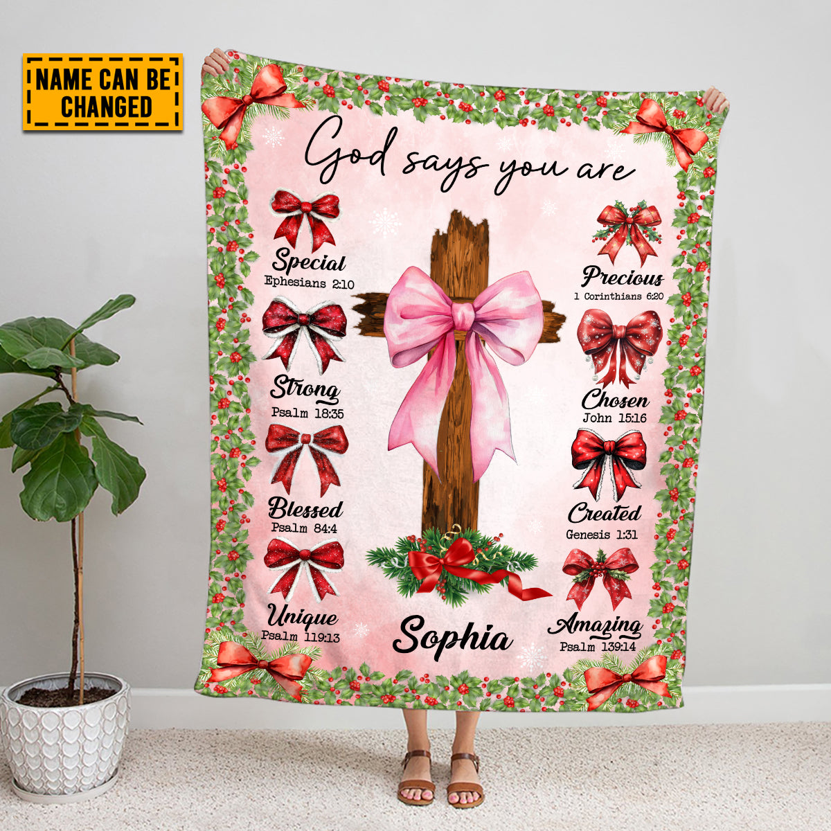 Teesdily | Custom God Says You Are Blanket, Christmas Coquette Bow Blanket Throw, Santa Bow Noel Holiday, Xmas Gift Jesus Lovers