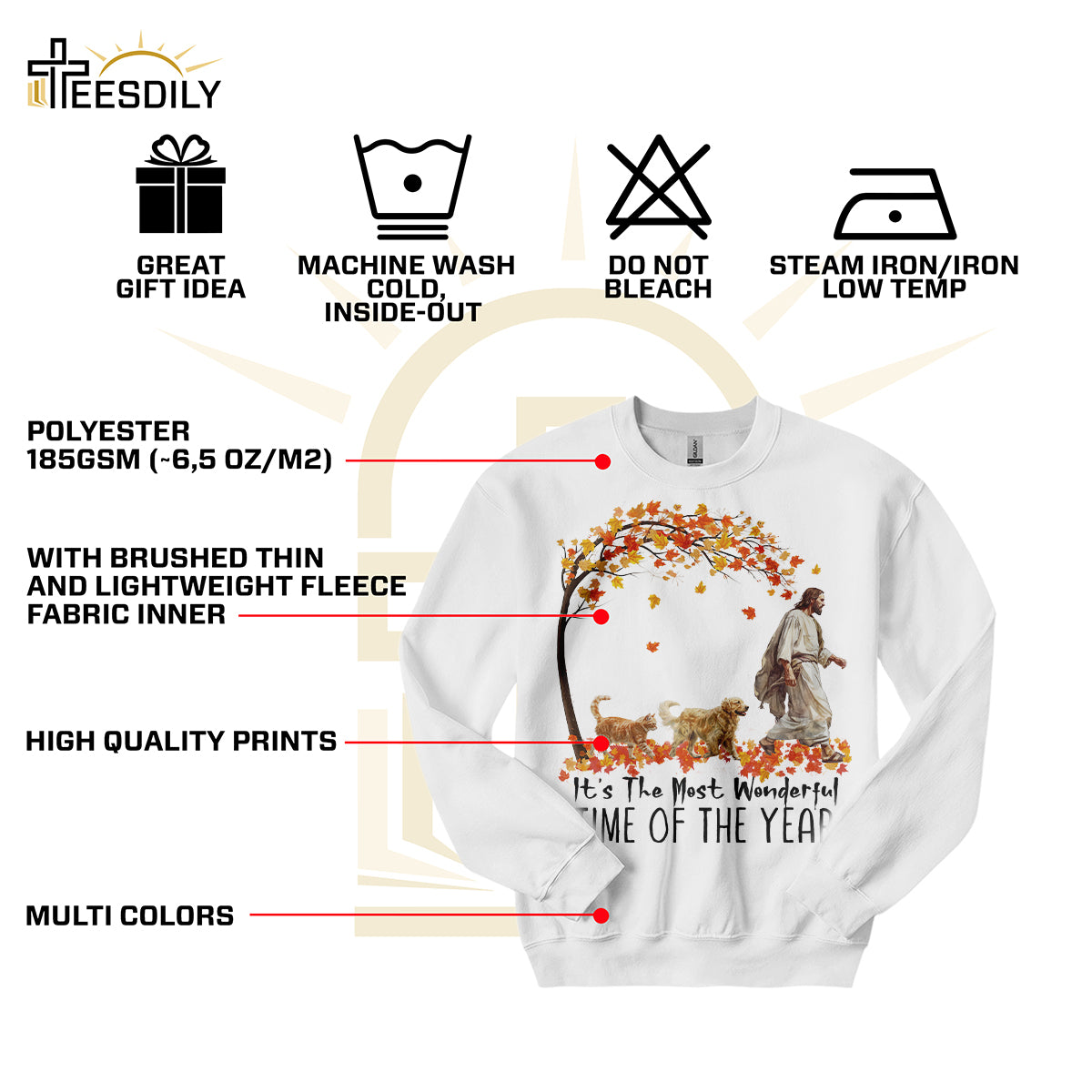 Teesdily | Jesus Golden Retriever And Cat Shirt, It's The Most Wonderful Time Of The Year Sweatshirt Hoodie Mug, Halloween Shirt, Dog Cat Lover Gift