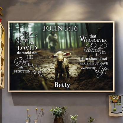 Teesdily | Customized Lion Of Judah And Lamb Of God Christian Poster, For God So Loved The World Canvas Wall Art, Jesus Lover Gift