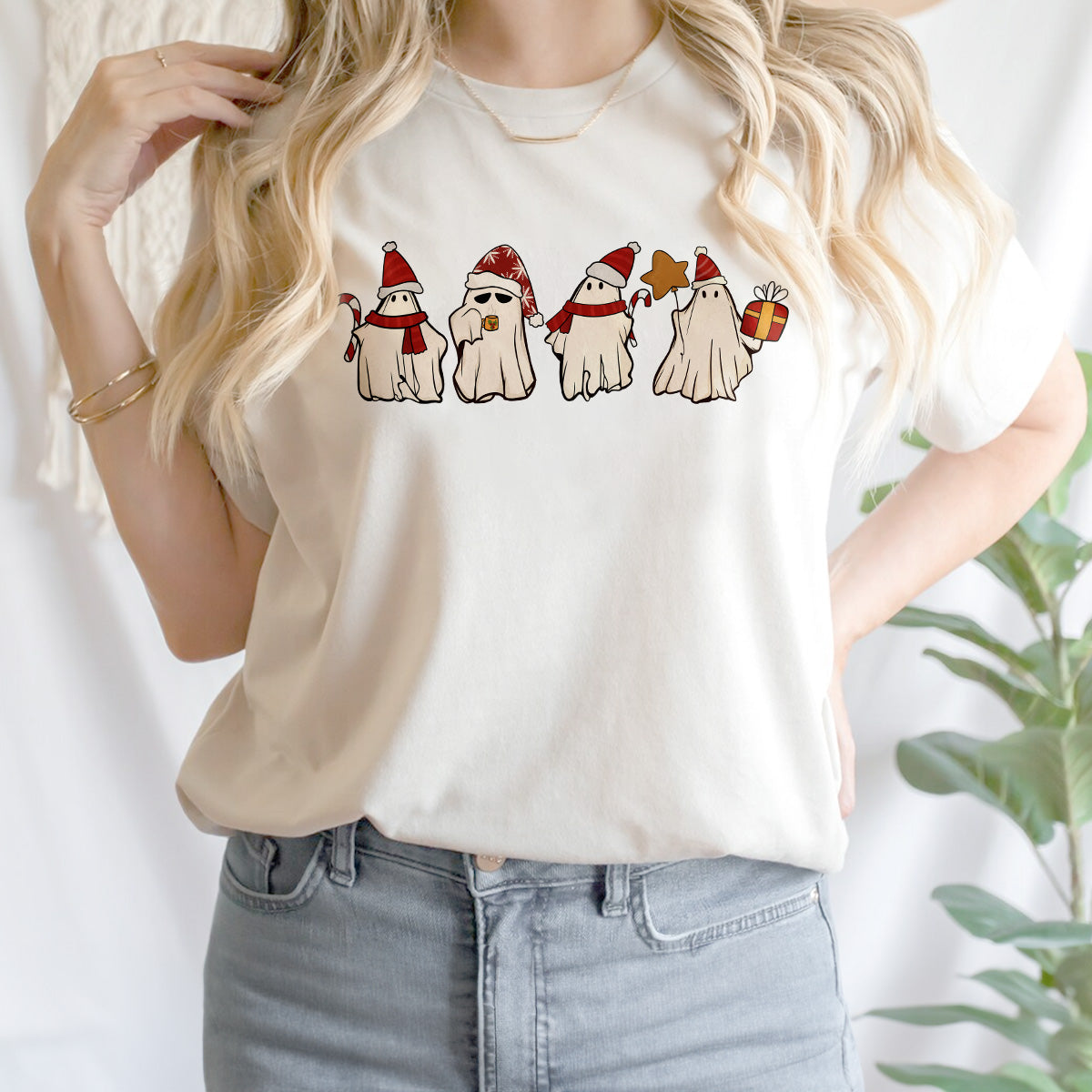 Teesdily | Retro Ghost Santa Shirt, Christmas Ghosts Sweatshirt, Cute Ghost Christmas Sweatshirt, Ghost Hoodies Mug