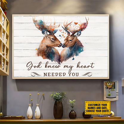 Teesdily | Customized Deer Couple Watercolor Print Wall Art All Of Me Love All Of You Canvas Poster Gift For Couple Lover Hunting Partners