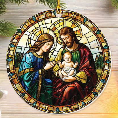 Teesdily | Jesus Christmas Ornament, Jesus Christ Sacred Heart Stained Glass Print Ornament, Nativity Christian Christmas Gift