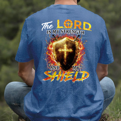 Teesdily | The Lord Is My Strength And My Shield Shirt, Jesus Christian Cross Sweatshirt, Faith God Hoodie Mug, Religious Gift Men