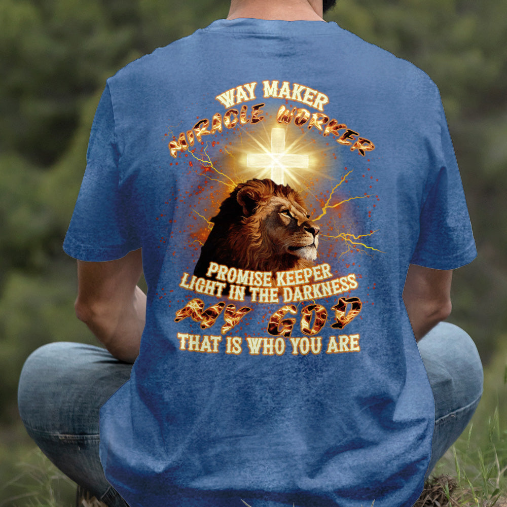 Teesdily | Way Maker Miracle Worker Promises Keeper Shirt, Jesus Cross Lion Sweatshirt, My God Hoodie Mug, Faith Religious Gift