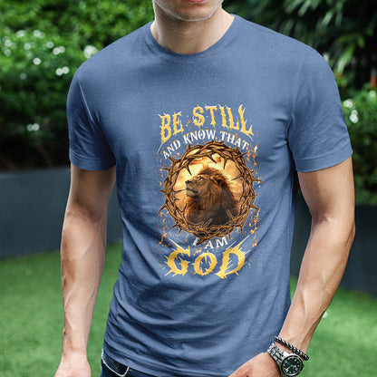 Teesdily | Be Still And Know That I Am God Shirt, Jesus Lion Of Judah Sweatshirt, Christ Cross Hoodie Mug, Faith Religious Gift