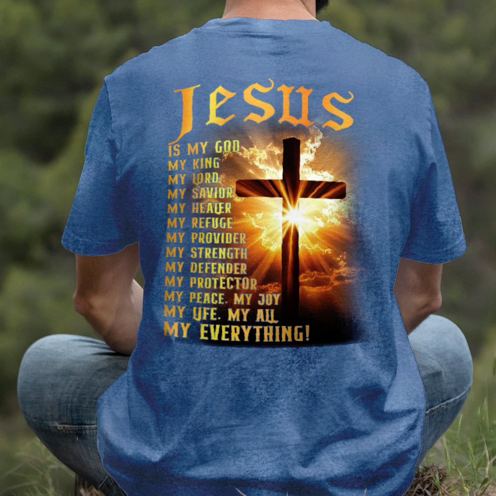 Teesdily | Jesus Is My God Shirt, Jesus My Everything Sweatshirt , Jesus Christian Cross Light Hoodie Mug, Religious Faith Gift