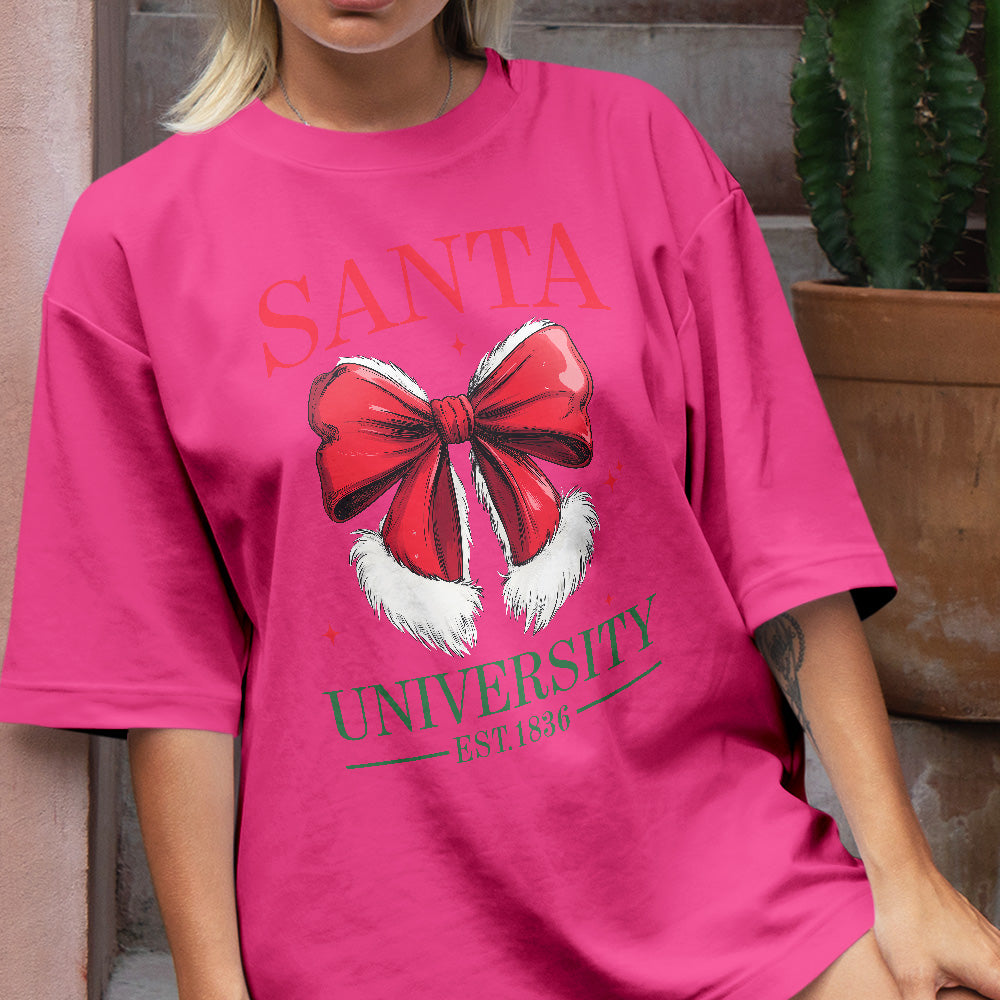 Teesdily | Retro Santa Bow University Est 1836 Shirt, Coquette Bow Christmas Sweatshirt, Social Club Santa Tee