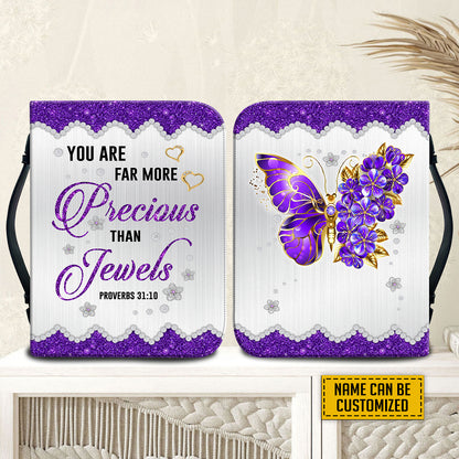 Teesdily | Butterfly Jewelry Customized Bible Bags, You Are Far More Precious Than Jewels Bible Cover With Handle, Inspirational Gifts For Women