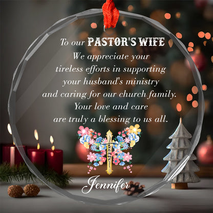 Teesdily | Customized Pastor's Wife Jesus Cross Glass Ornament, We Appreciate Your Tireless Efforts Christmas Ornament, Jesus Gift