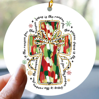 Teesdily | Jesus Christmas Ceramic Ornament, Jesus Is The Reason For The Season Acrylic Ornament, Jesus Christmas Ornament Gift