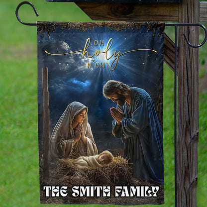 Teesdily | Customized Christmas Nativity Scene O Holy Night Garden Flag, Jesus Christ Christmas House Flag, Xmas Gift Decor Yard