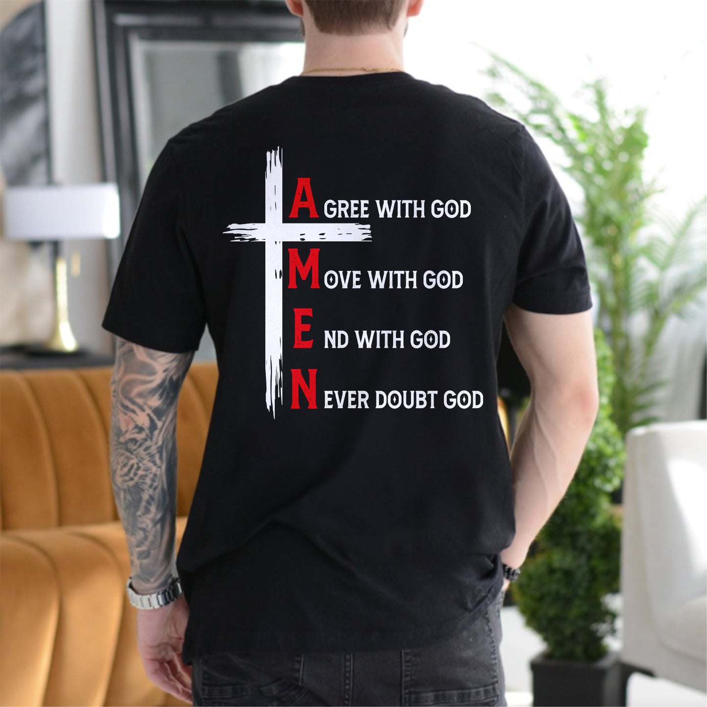 Teesdily | Jesus Cross T-shirt, Agree With God Move With God End With God Amen Tee Sweatshirt Hoodie Mug, Jesus Lovers Gifts, Christian Tee