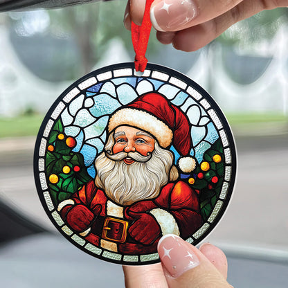 Teesdily | Christmas Santa Ornament, Santa Claus Stained Glass Printed Ornament, Christmas Ornaments Hanging Decor Xmas Tree, 2024 Ornament Gift