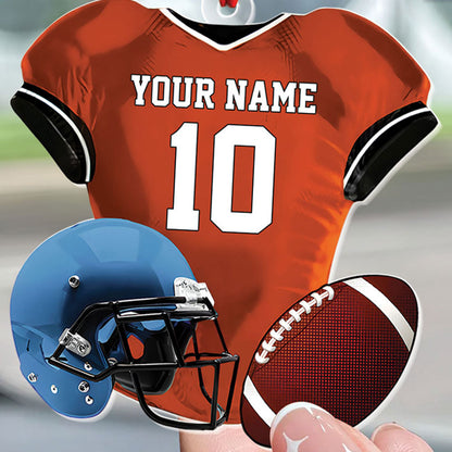 Teesdily | Customized American Football Uniform Helmet And Ball Acrylic Ornament, American Football Lovers Christmas Ornament