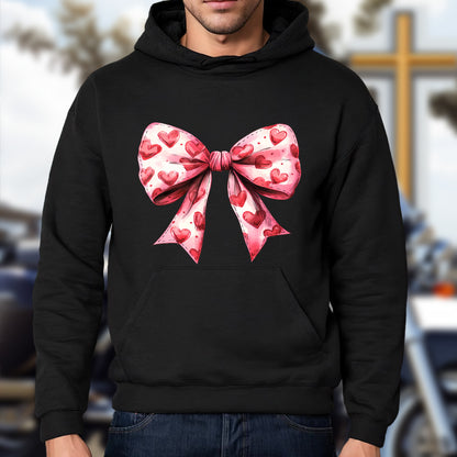 Teesdily | Valentine's Day Heart Coquette Bow Shirt, Retro Valentine Sweatshirt Mug, Coquette Bow Hoodie, Bow Valentine Mug Gift